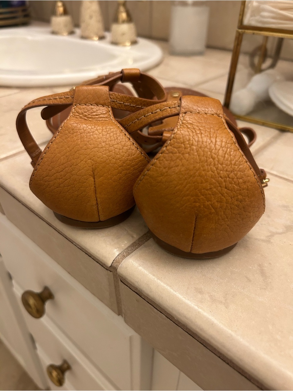 Tory Burch Cognac Leather Strappy Sandals